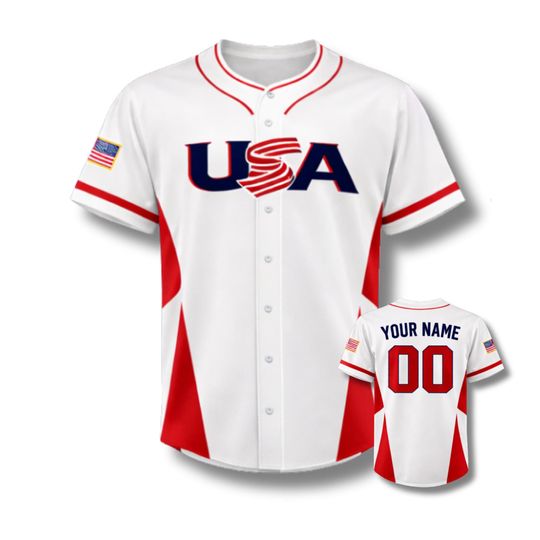 Discover Personalized USA 3D Baseball Jersey Button Up, Custom Name & Number