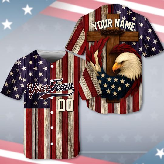 Discover Custom American Flag Baseball Jersey, Personalized Team Name And Number, Patriotic Sportswear for Men And Women, USA Independence Day Gift