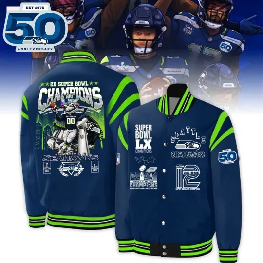 Seatle Seahawks Super Bowl Champions 2026 - All Over Print Baseball Jacket!!