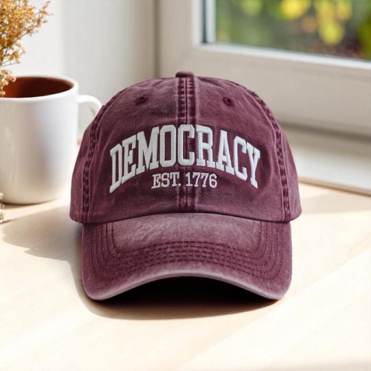 Discover Embroidered Democracy Est 1776 Hat, Political Sarcastic Cap