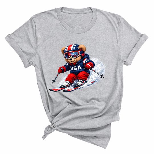 Discover USA Ski Team Unisex T-Shirt, 2026 Winter Crewneck, Skiing Teddy Bear Tee
