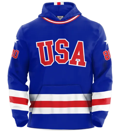 USA Hockey Miracle on Ice 1980 Jersey Hoodie - Royal