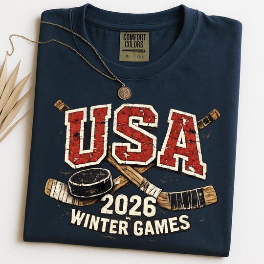 Discover USA Hockey Shirt 2026 Winter Games, Retro Varsity Sports Fan Gift, Vintage American Ice Hockey T-Shirt, Patriotic Team Support Tee