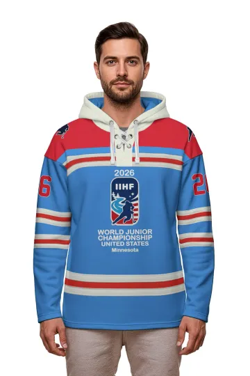 World Juniors 2026 Light Blue Embroidered Lace Hoodie- Will ship by 01/16