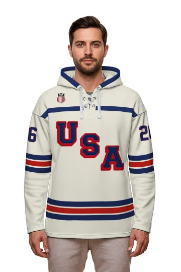 Discover USA Hockey Shield 2026 Replica Jersey Vintage White Lace Hoodie