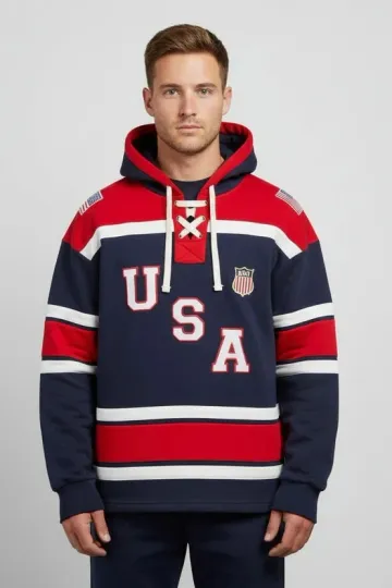 USA Hockey Logo Lace Cotton Embroidered Hoodie