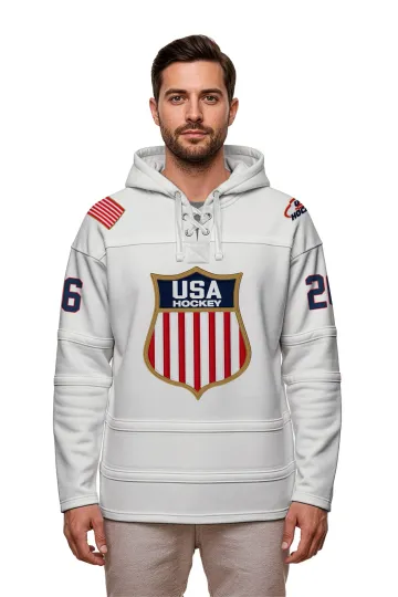USA Hockey Shield Logo Vintage Look White Lace Hoodie