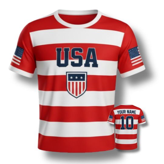Discover Custom USA Soccer Jersey with Name and Number, American Flag Fan Shirt, Personalized Football Supporter Unisex Match Day Top Jersey Gift