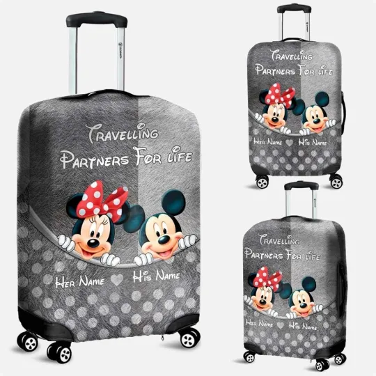 Discover Personalized Mickey Minnie Couple Luggage Suitcase Dust Cover Scratch Protector