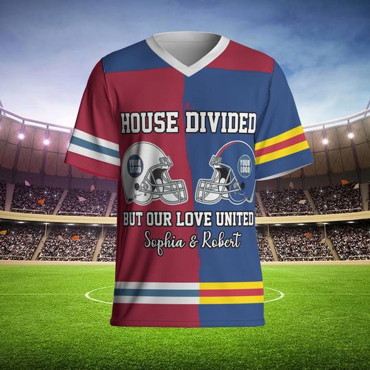 Discover Custom Football Jersey, Any Two Team Red And Teal Color, Split Half Uniform, Personalized Clothing gift, Christmas Gifts For Him