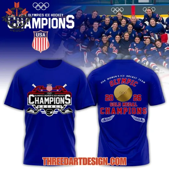 Discover USA Women’s Ice Team Olympic 2026 Champions 3D T-Shirt S-5XL