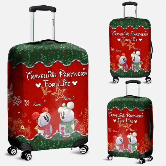 Discover Personalized Mickey Minnie Couple Luggage Suitcase Dust Cover Scratch Protector