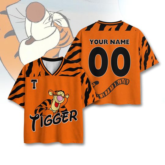 Discover Personalized Tigger Jersey Shirt, Custom Name Number Shirt, Tiger Cartoon Sports Tee, Gift for Dis-ney Fan