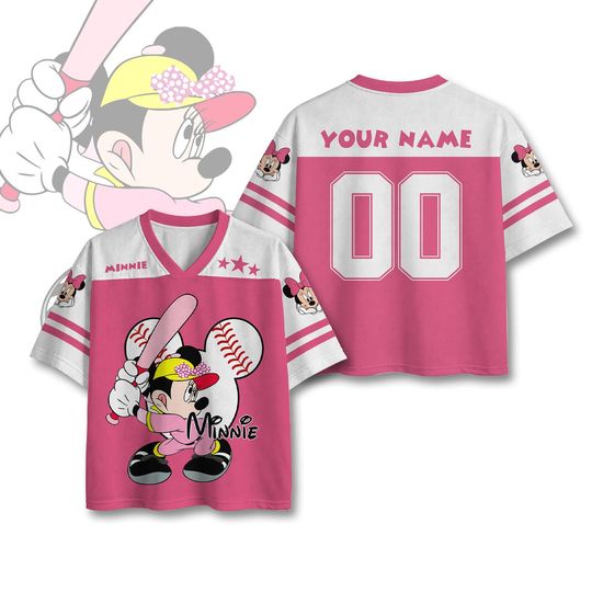Discover Personalized Minnie Jersey Shirt, Cute Cartoon Mouse Sports Tee Custom Name Number Shirt, Gift for Girls