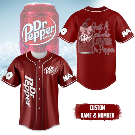 Discover Dr Pep-per Soda Baseball Jersey, Just A Girl Who Love Dr Pep-per Shirt, Soda Lovers Gift, Personalized Name Number Outfit