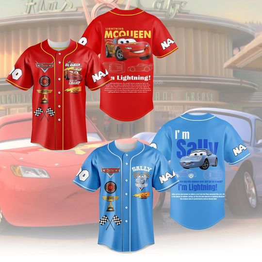 Discover WDW Cars Cartoon Baseball Jersey, Lightning Car Couple Shirt, Custom Baseball Shirt, Dis-ney trip Shirt, Magic Kingdom Gift