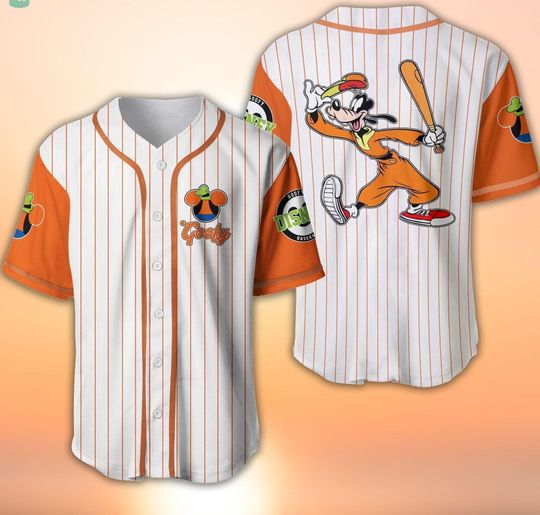 Discover Personalized Goofy White Orange Disney Cartoon Baseball Jersey, Mickey Mouse Tshirt, Mickey Mouse Baseball Fans Shirt Disney Baseball Jersey