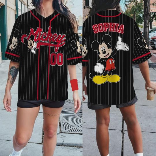 Discover Personalized Mickey Baseball Jersey, Custom Name Number Shirt, Cute Disney Fan Gift, Oversized Unisex Game Day Top, Funny Cartoon Streetwear