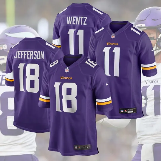 Discover Wentz & Jefferson Minnesota V Player Name Number Purple Stitched Fan Made