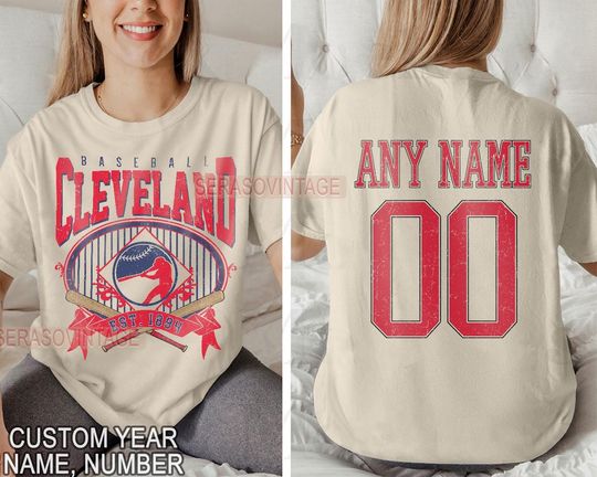Discover Personalized Cleveland Baseball Double Sided T-Shirt with Name and Number, Unisex Tee
