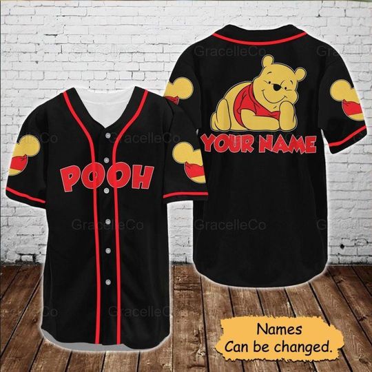 Discover Personalized Pooh Custom Baseball Jersey Shirt, Disney Poor Jersey Shirt, Disney Baseball Jersey Gift For Men Women