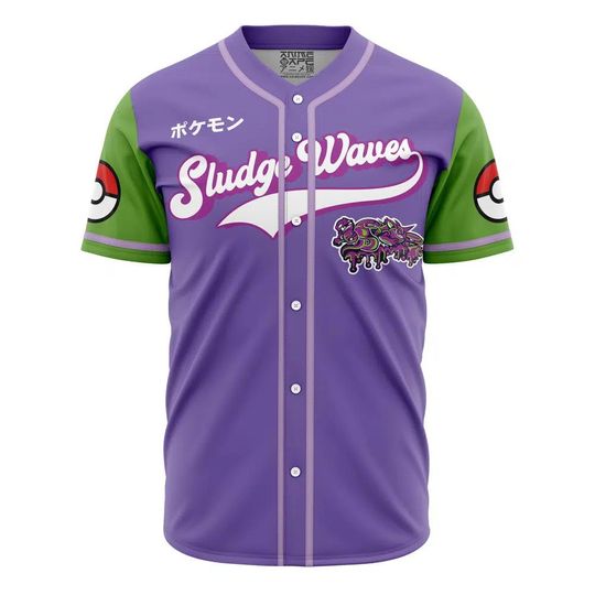 Discover Sludge Waves Poison Type PKM Baseball Jersey, anime Baseball Jersey, Gift For Her, Mew PKM Jersey Shirt, Baseball Fans Shirt
