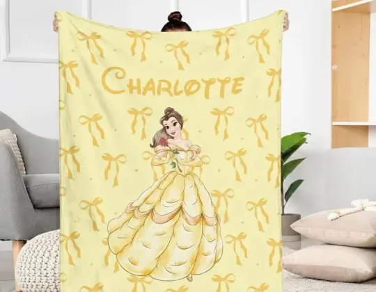 Custom Name Beauty And The Beast Disney Belle Princess Fleece Blanket