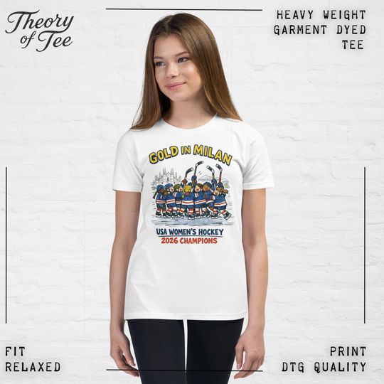 Discover Gold in Milan 2026 Youth Girls Shirt | USA Womens Hockey Champions Tee | Girls Hockey T-Shirt | Youth Sports Souvenir Tee