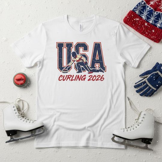 Discover Vintage USA Curling Shirt 2026 Winter Games Retro 1970s Athletic Distressed T-Shirt