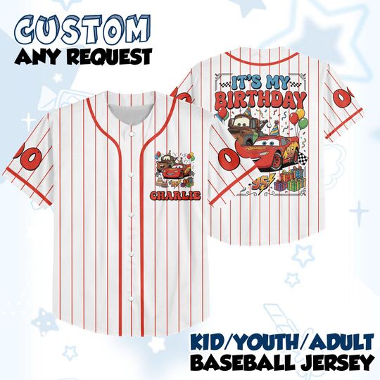 Discover Lightning McQueen Birthday Baseball Jersey, Disney Cars Birthday Family Jersey, McQueen Birthday Boy Jersey, Pixar Racing Jersey