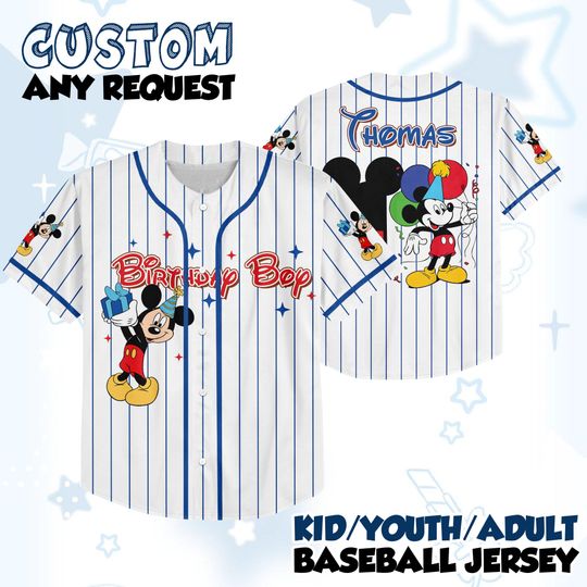 Discover Personalized Mickey Birthday Boy Baseball Jersey, Disney Kids Custom Jersey, Birthday Party Tee, Disneyland Birthday Trip, Birthday Gifts