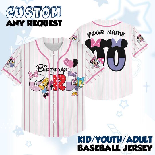 Discover Custom Minnie & Daisy Birthday Girl Baseball Jersey, Personalized Mickey and Friends Valentines Day Jersey Shirt, Disney Couple Gift