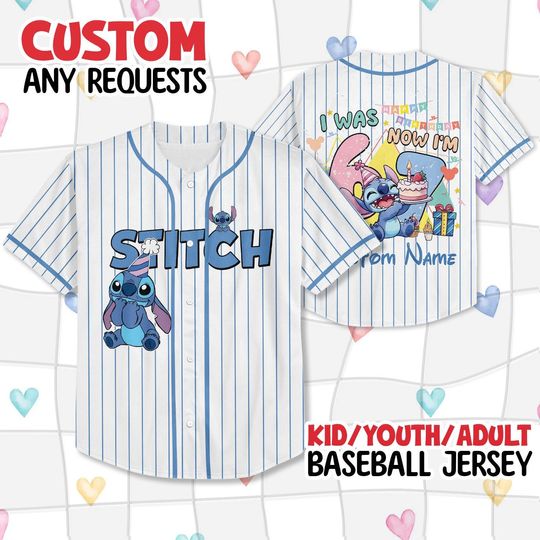 Discover Personalized Stitch And Angel 7th Birthday Baseball Jersey, I Was 6 Now Im 7 Kids Disney Birthday Jersey, Disneyland Family 67 Six Seven
