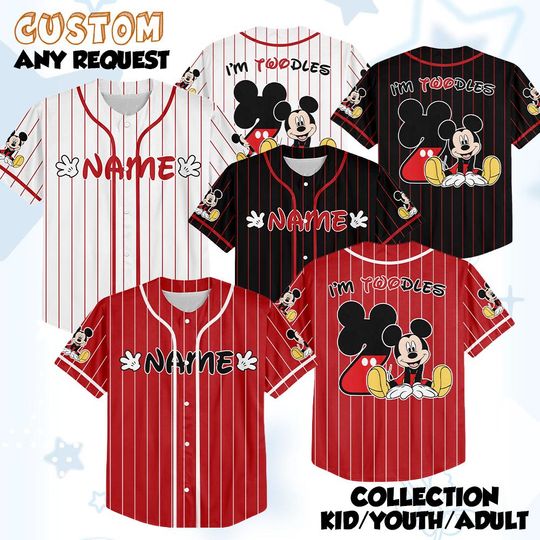 Discover Custom Oh Twodles Mickey Mouse 2nd Birthday Baseball Jersey, Mickey Birthday Shirt, Mickey Mouse Party, Disney Birthday Shirt