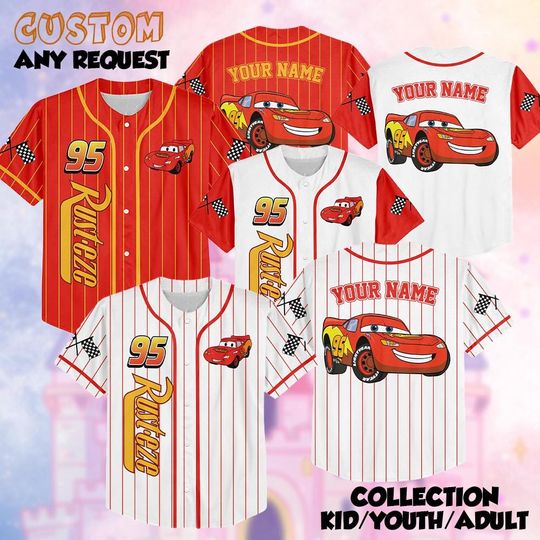 Discover Custom Disney Cars Lightning Mcqueen Baseball Jersey, Disney Lightning Mcqueen Jersey Shirt, Disney Birthday Gift, Gift For Baseball Fans