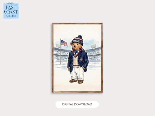 Winter Olympics Team USA Bear Print | 2026 Milano | Preppy Ski Bear