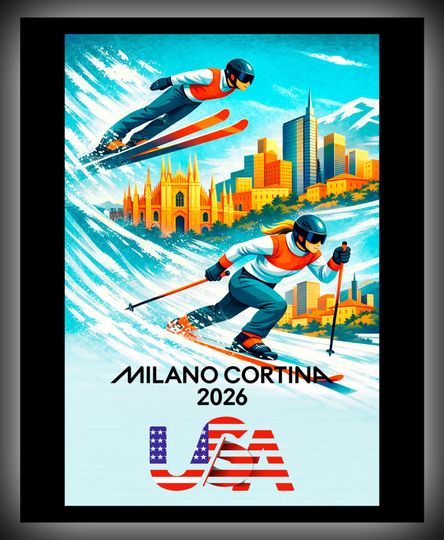 Discover Milano Cortina 2026 Metal Print  Nordic Combined  Modern Winter Sports Wall Art