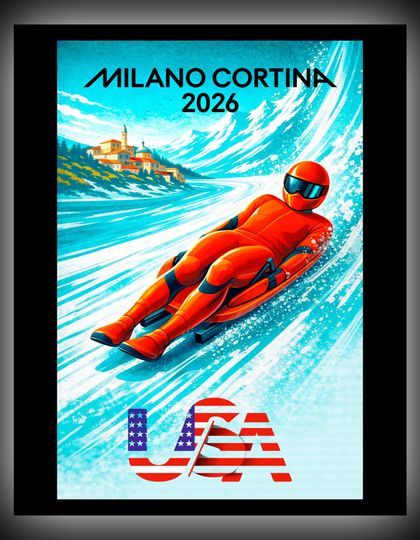 Discover Milano Cortina 2026 Metal Print  Luge  Modern Winter Sports Wall Art
