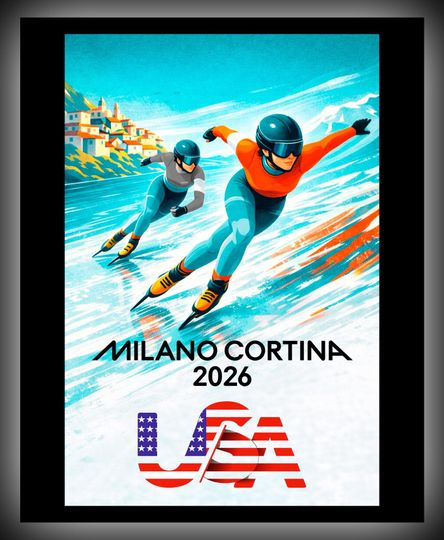 Discover Milano Cortina 2026 Metal Print  Speed Skating  Modern Winter Sports Wall Art