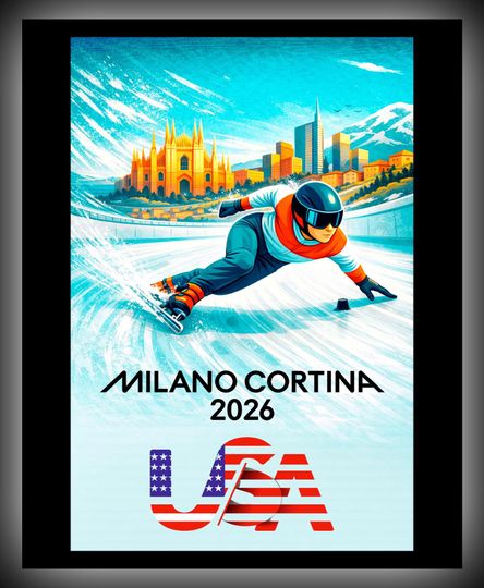 Discover Milano Cortina 2026 Metal Print  Speed Skating Short Track  Modern Winter Sports Wall Art