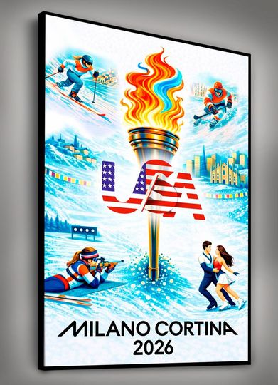 Discover Milano Cortina 2026 Canvas Print  Torch  Modern Winter Sports Wall Art