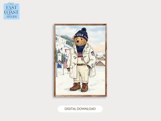 Winter Olympics Team USA Bear Wall Art | 2026 Olympic Opening Ceremony