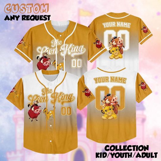 Discover Custom The Lion King Baseball Jersey, Personalized Disney Simba Jersey Shirt, Family Matching Outfit, Magic Kingdom Gift