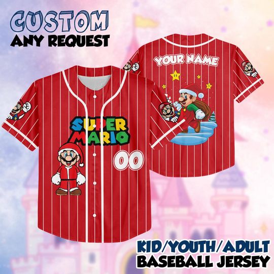 Discover Custom Super Mario Christmas Baseball Jersey, Personalized Nintendo Super Mario Jersey, Super Mario Christmas Party, Christmas Gifts