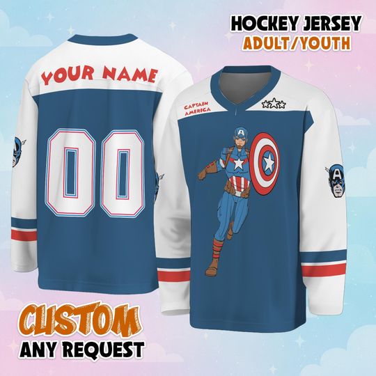 Discover Custom Captain America Hockey Jersey, Personalized Marvel Hockey Jersey, Hockey Custom Shirt, Hockey Team Jersey, Hockey Lovers Gifts