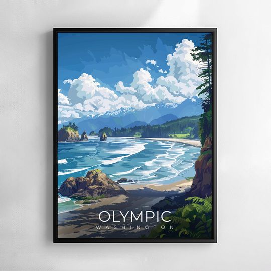 Discover Olympic Washington Travel Print Wall Art National Park Landscape Illustration Poster
