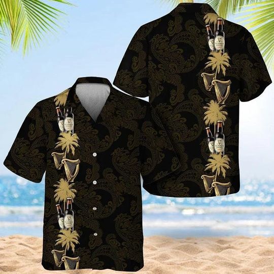 Discover Tropical Guinness Stripe Vacation Hawaiian Shirt Beach Hawaiian Shirt, Guinness Summer Shirt, Aloha Shirt, Gift for Friend