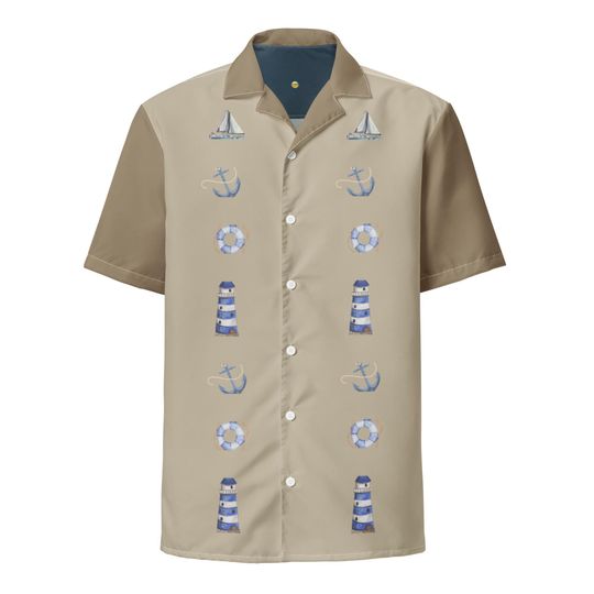 Discover Nautical Resort Shirt | Beach Scene, Lighthouse & Anchor
