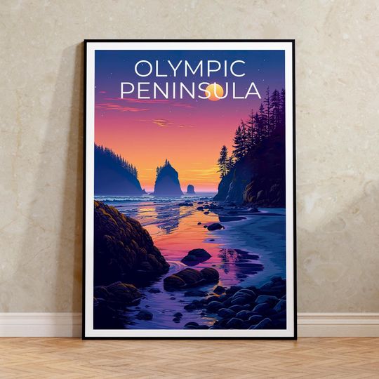 Discover Olympic Peninsula Print, Washington State Poster, Beach Wall Art, Olympic Illustration, Landscape Poster