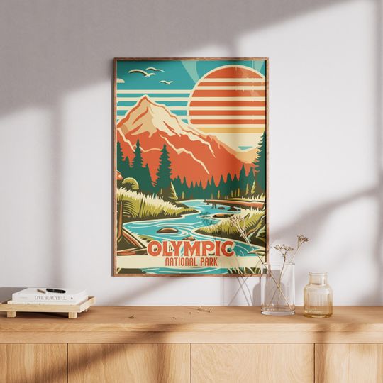 Discover Vintage Olympic National park Print, Wall Art, Retro National park Print, Retro Olympic Wall Decor, Not Framed